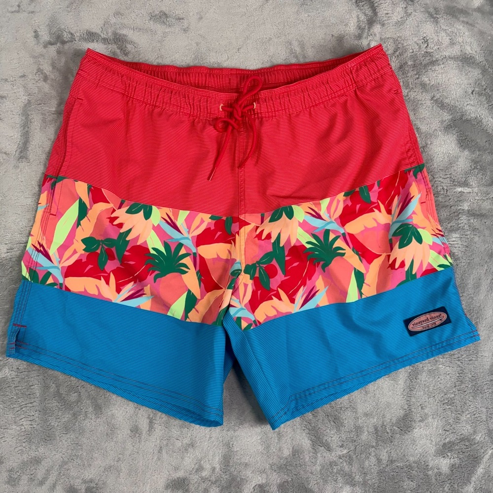 Vineyard Vines Mens Large Board Shorts Swim Trunks Tropical Floral Colorblock